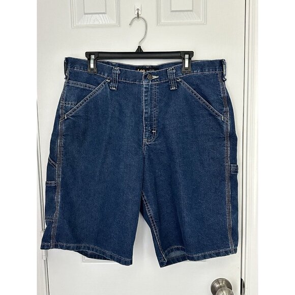 Lee Men's Carpenter Jean Shorts Jorts Size 34 Dark Wash Denim Y2K Skater Vntg - Picture 1 of 13